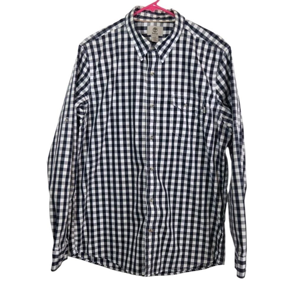 Timberland Blue‎ Check Mens Button Up Regular Fit Size Large